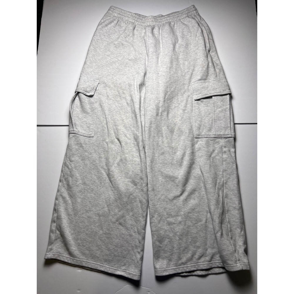 Skims Cotton Fleece Cargo Pants Women Medium Light Heather Grey Wide Leg Utility
